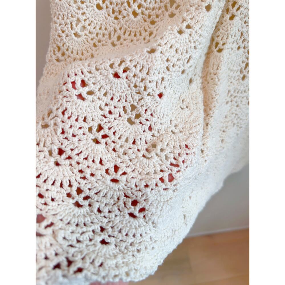 Vintage Crochet Cotton Midi Skirt Cream Size Small Boho Coquette Softgirl Look - Picture 4 of 10